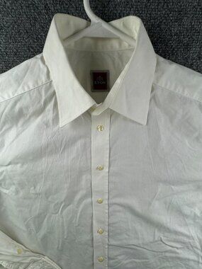 Eton White Long Sleeve Button Up Dress Shirt Men Adult French Cuff Point 15.75